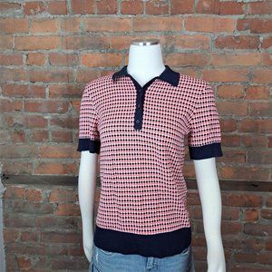 J. Crew Womens Sweater Pink Navy White Lightweight Polo Style Size M